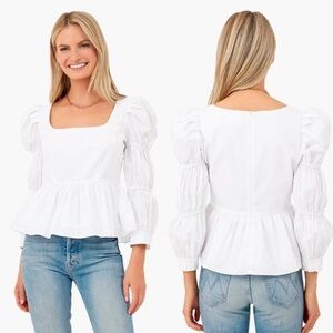 Hyacinth House Tuckernuck Clemons White Puff Sleeve Blouse Womens Small
